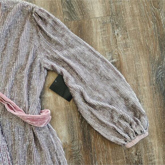 Retrofete Gabrielle Robe Dress in Dusty Lilac Purple XS Sequins NWT Long Sleeve - Picture 5 of 13